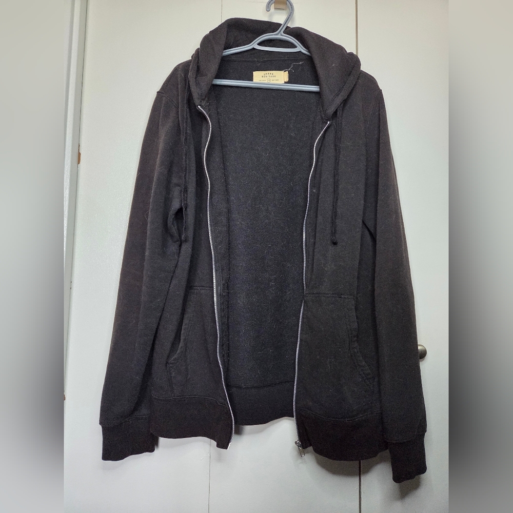 Urban Heritage Men's Size L Black Hooded Sweater Jacket Zip Front